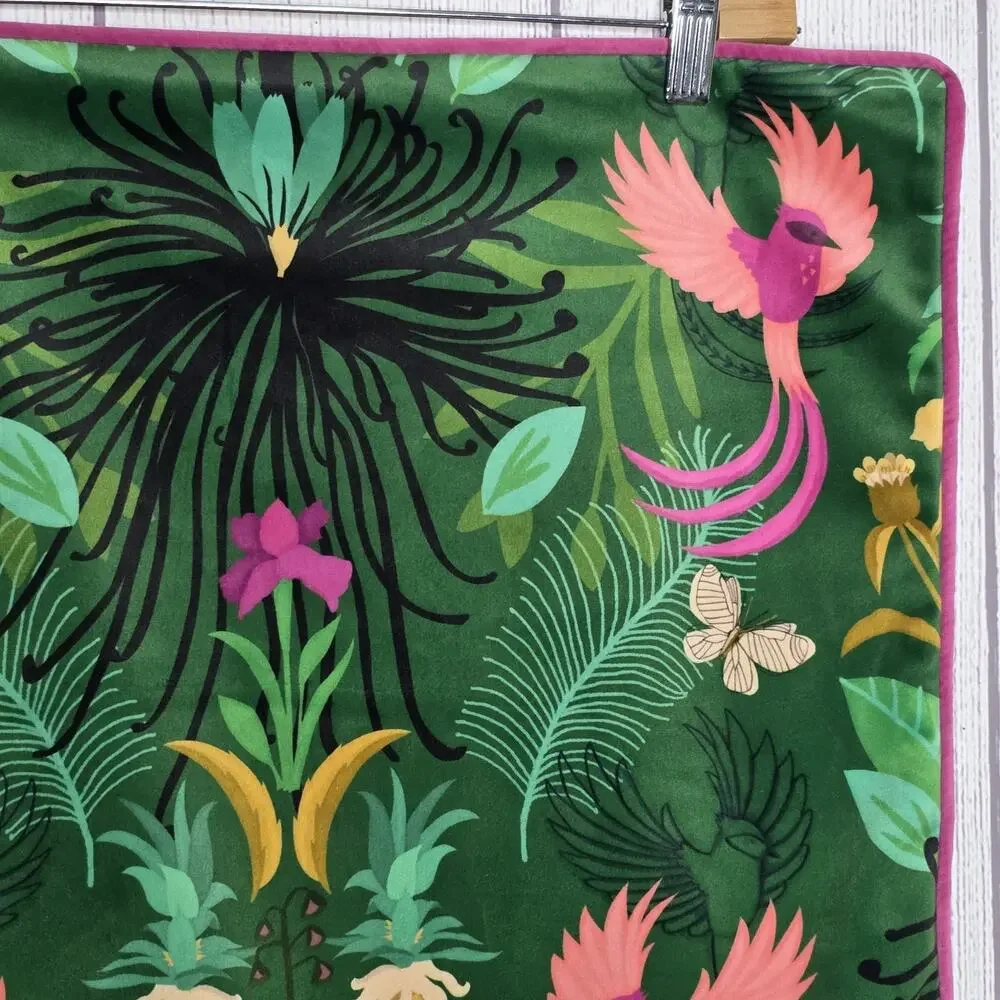 Kate Merritt KM Maximalist Velvet Cushion Cover Green Tropical Birds Floral 50cm